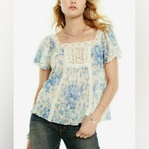 Denim & Supply Ralph Lauren vintage lace floral sheer blouse.
